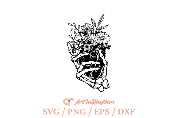 Skeleton Hand with a Floral Heart Svg Review